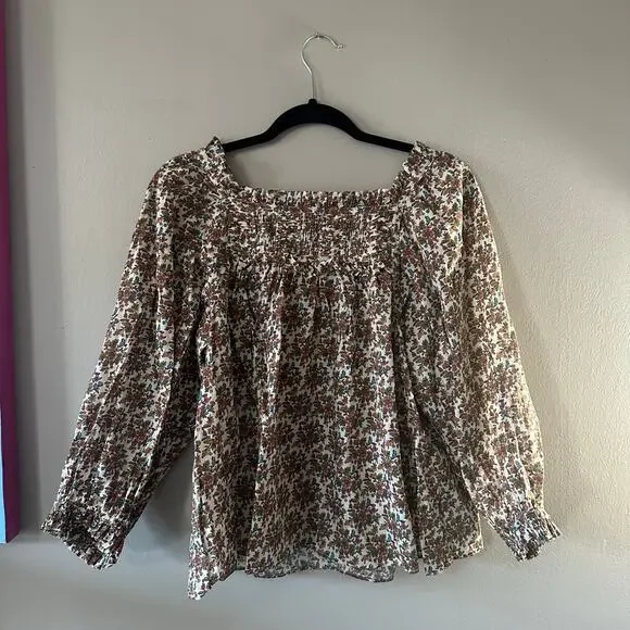 Doen Agotha Floral Blouse Size Medium Creme Forest Floral - Picture 2 of 8